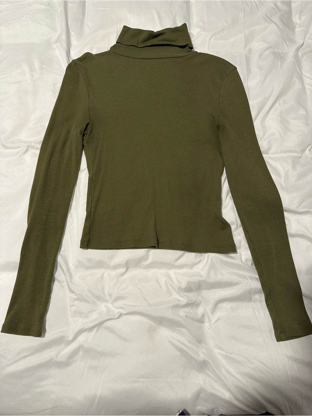 Madewell Long-Sleeve Crop Top Turtleneck- Warm Olive Green
